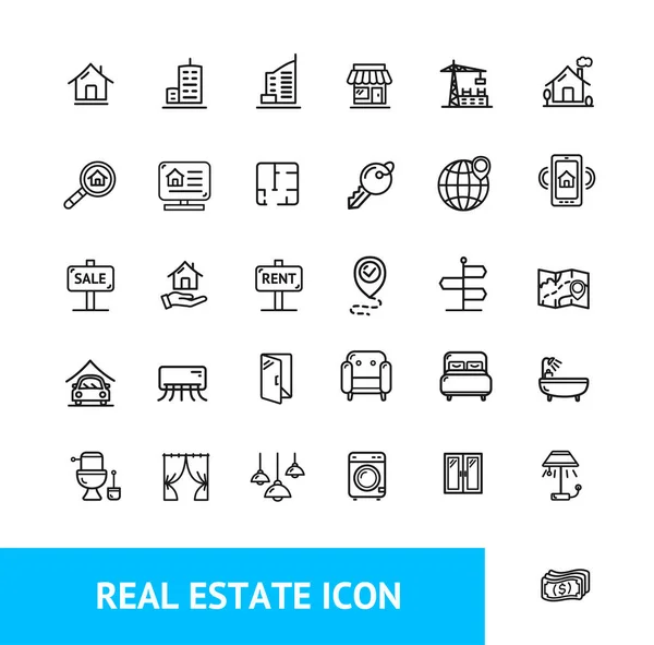Real Estate Sign Thin Line Icon Set. Vector — Archivo Imágenes Vectoriales