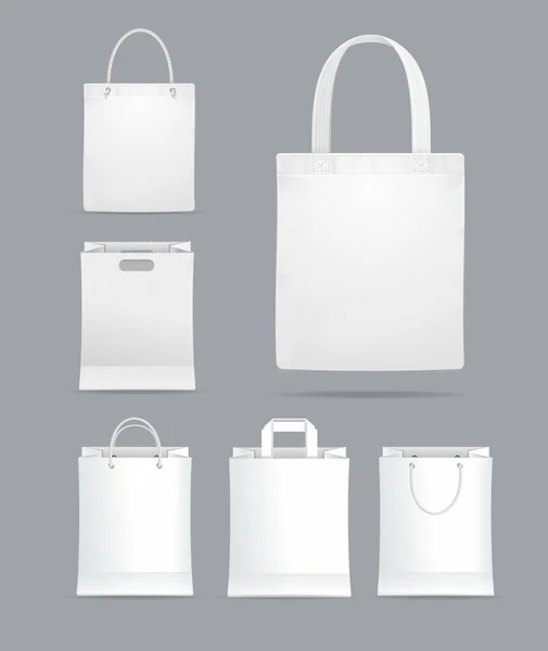 Realistico dettagliato 3d Shopping Tote Bag Set. Vettore — Vettoriale Stock