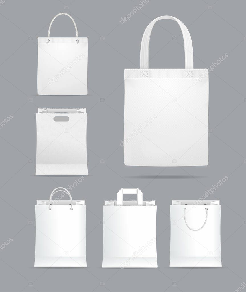 Realistic Detailed 3d Shopping Tote Bag Set. Vector