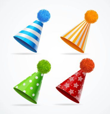 Gerçekçi Detaylı 3D Parti Şapkası Seti. Vektör