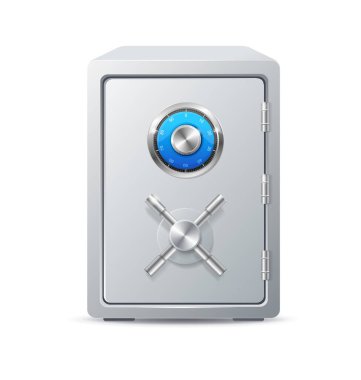 Gerçekçi Detaylı 3D Güvenlik Metal Kasası. Vektör