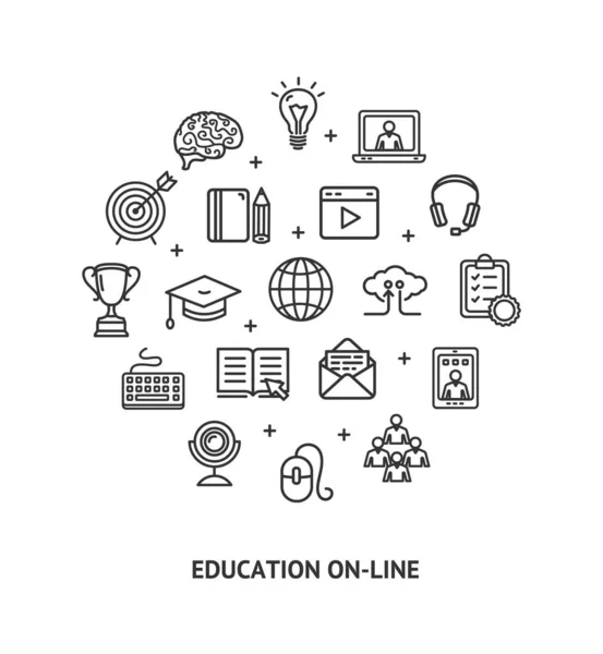 Educação Online Assine Rodada Design Template Thin Line Icon Banner. Vetor —  Vetores de Stock