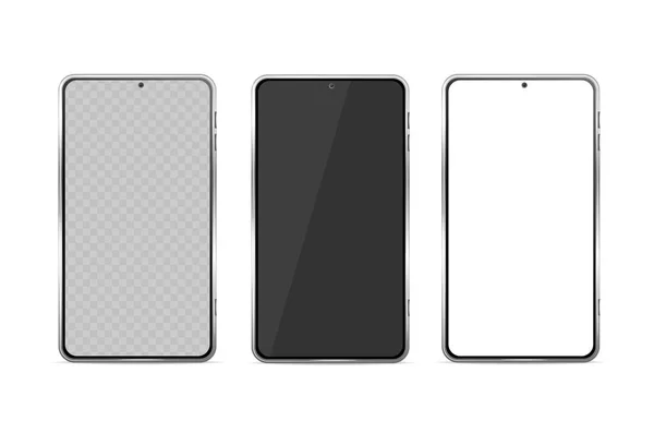 現実的な詳細な3D電話ガラステンプレートセット.ベクトル — ストックベクタ