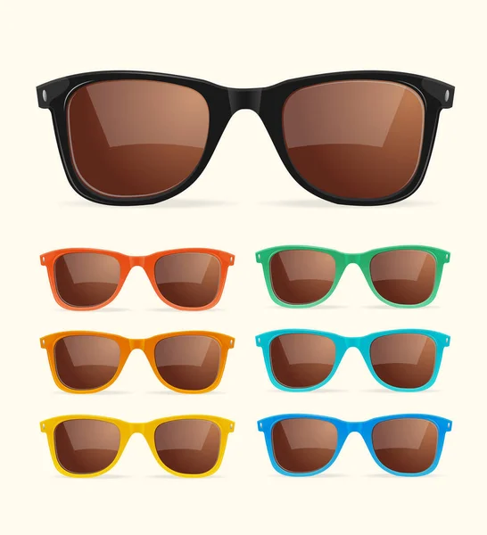 Realistic Detailed 3d Retro Sunglass Set. Vector — Stock Vector