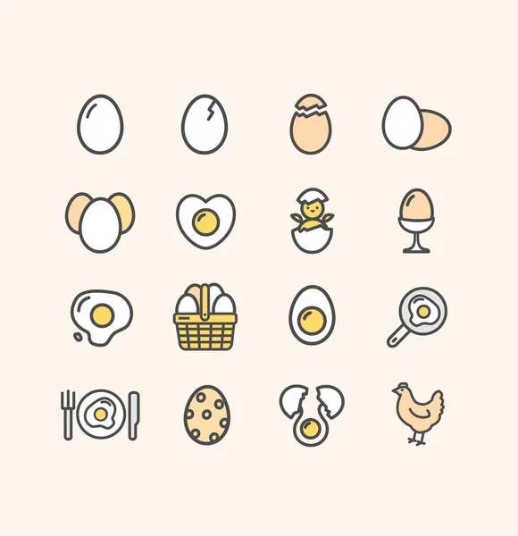 Ägg tecken färg tunn linje ikonen Set. Vektor — Stock vektor