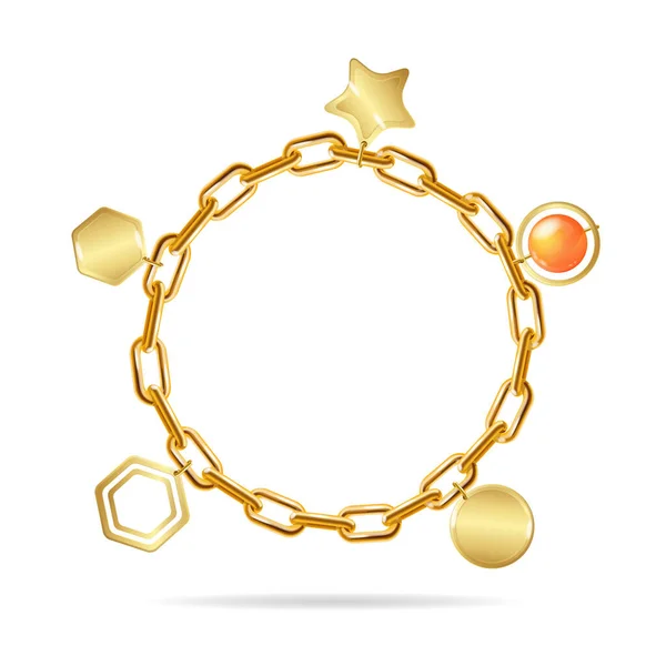 Realista Detallado 3d pulsera de cadena de oro con colgantes. Vector — Vector de stock