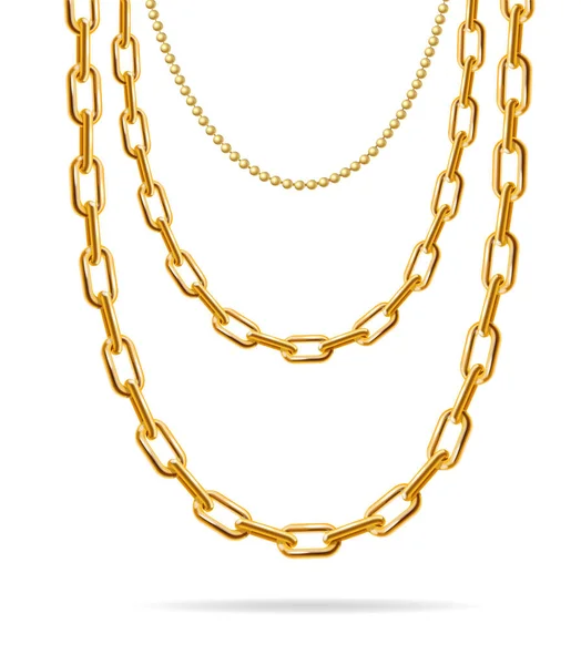 Realistyczny szczegółowy zestaw 3d Gold Chain Set. Wektor — Wektor stockowy