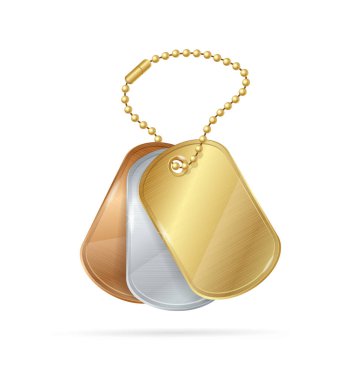 Gerçekçi Detaylı 3d zincir boncuk topu kimlik etiketi ile. Vektör