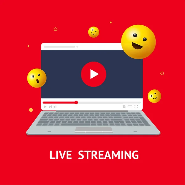 Live Streaming Concept Banner with Realistic Detailed 3d Laptop. Vector — стоковый вектор