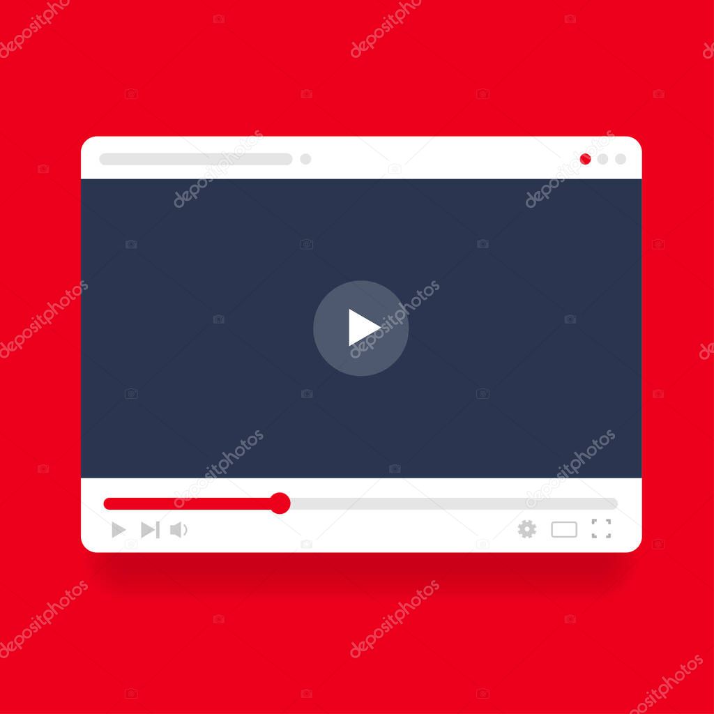 Video Player Screen with Play Button Concept. Vector