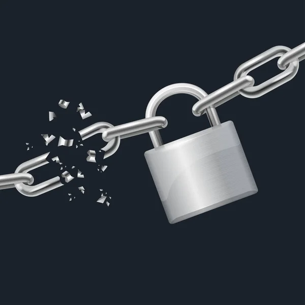 Realistic Detailed 3d Broken Chain and Lock . Vector — Stock Vector