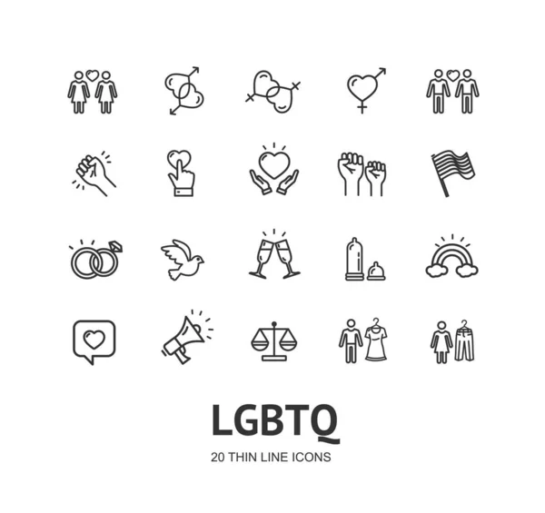 LGBTQサイン細い線のアイコンセット。ベクトル — ストックベクタ