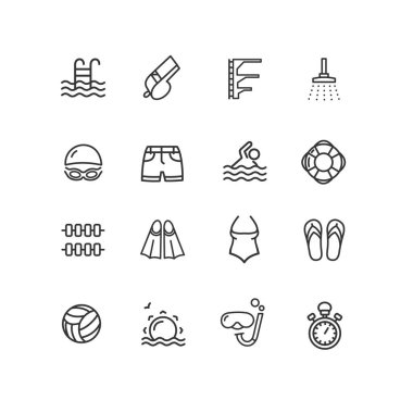 Havuz İşareti Siyah İnce Çizgi Simgesi Ayarlandı. Vektör