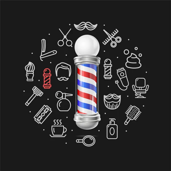 Concepto de barbería con poste de barbero 3d detallado realista. Vector — Archivo Imágenes Vectoriales