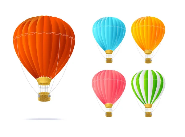 Realista detallado 3d diferente color Hotair Ballon Set. Vector — Archivo Imágenes Vectoriales