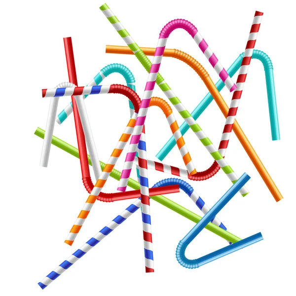 Realistic Detailed 3d Different Color Plastic Straw Set. Vector — Stock Vector