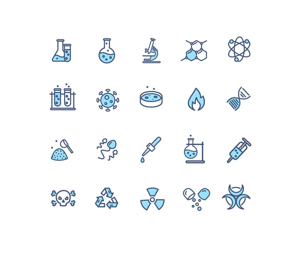 Conjunto de iconos de línea delgada de color de muestra de laboratorio de química. Vector — Vector de stock