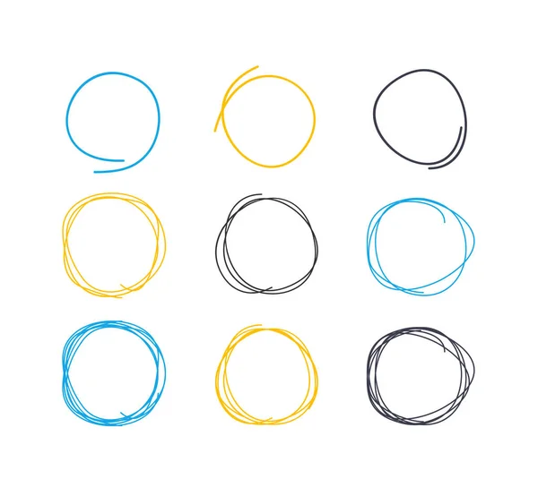 핸드 드래프트 서클 라인 스케치 Circular Scribble Doodle Round Circles Set. Vector — 스톡 벡터