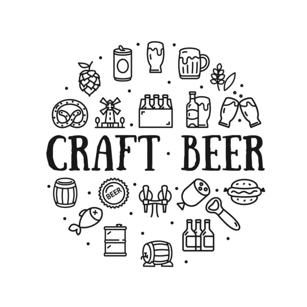 Craft Beer Round Design Template Contour Lines Icon Concept. Vektor — Stockvektor