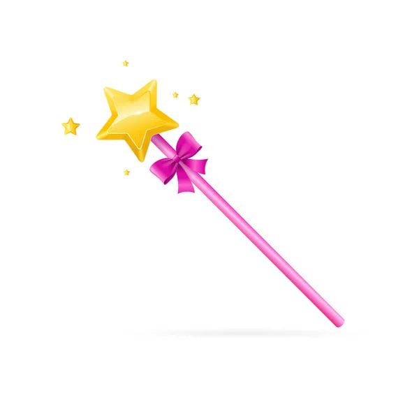 Realistica e dettagliata bacchetta magica rosa 3d con stella d'oro. Vettore — Vettoriale Stock