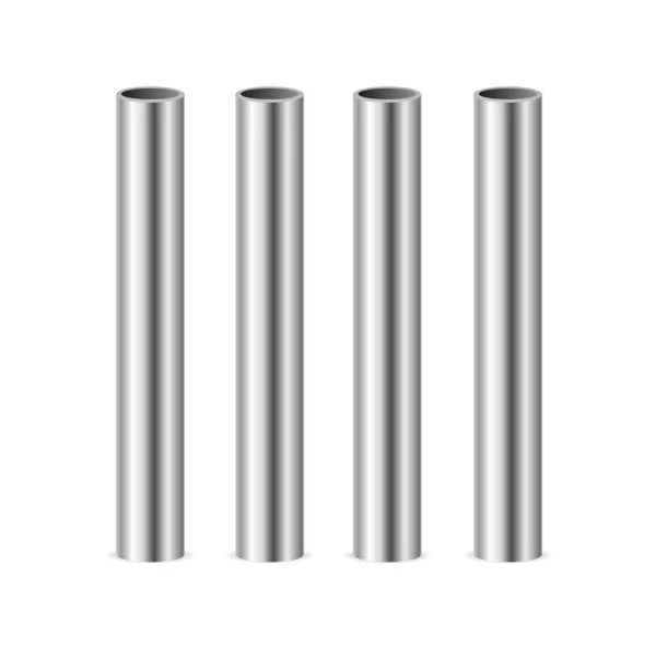 Conjunto de tubos de acero o metal 3D detallados realistas. Vector — Archivo Imágenes Vectoriales