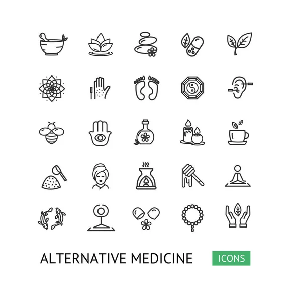 Médecine alternative signe mince ligne Icône Set. Vecteur — Image vectorielle