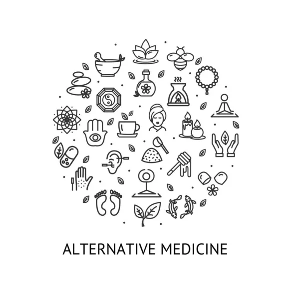 Medicina alternativa Round Design Template Contour Lines Icon Concept. Vetor — Vetor de Stock