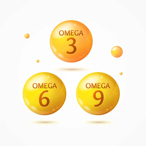 Realisztikus részletes 3d Különböző Omega 3 6 9 tabletta készlet. Vektor — Stock Vector