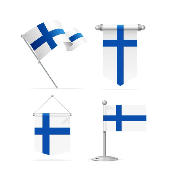 Realistische 3D Gedetailleerde Finland vlag Banner Set. Vector — Stockvector