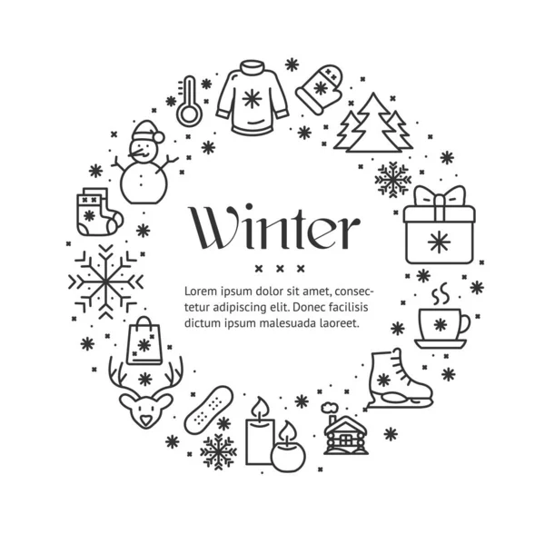 Plantilla de diseño redondo de invierno Líneas de contorno Concepto de icono. Vector — Archivo Imágenes Vectoriales