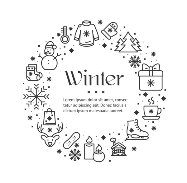 Winter Round Design Template Contour Lines Icon Concept (dalam bahasa Inggris). Vektor - Stok Vektor