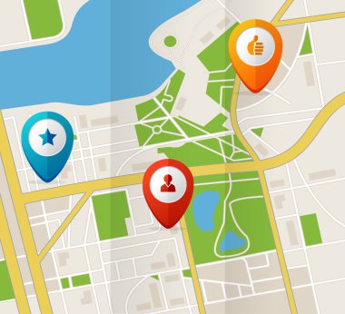 Vector city map with GPS Icons illustration clipart