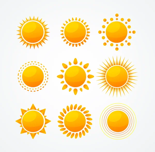 Conjunto de vetor de conjunto de ícones de sol brilhante — Vetor de Stock