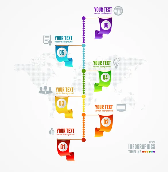 Vector tijdlijn Infographic. Kaart en vlag pin — Stockvector