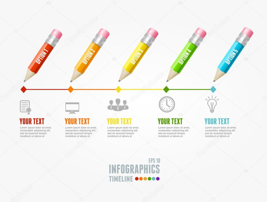 Vector Timeline Infographic. Pencil pin