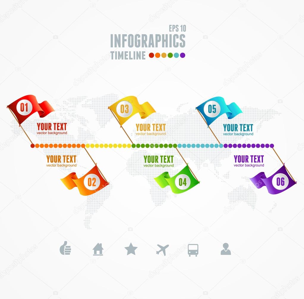 Vector Timeline Infographic. Map and flag pin