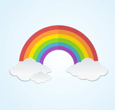 Gökkuşağı ve düz stil vektör bulutlarda
