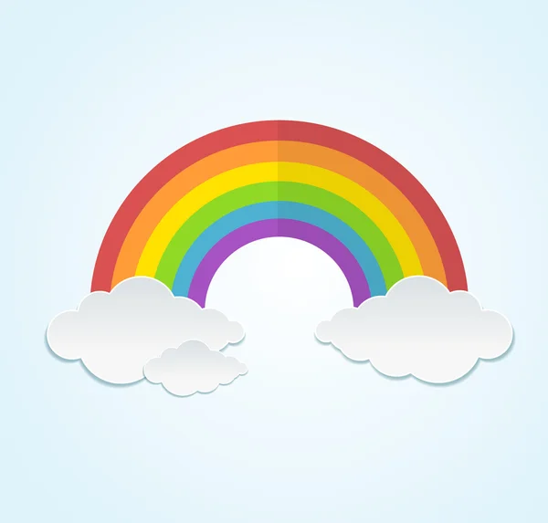 Regenboog en wolken in vlakke stijl Vector — Stockvector