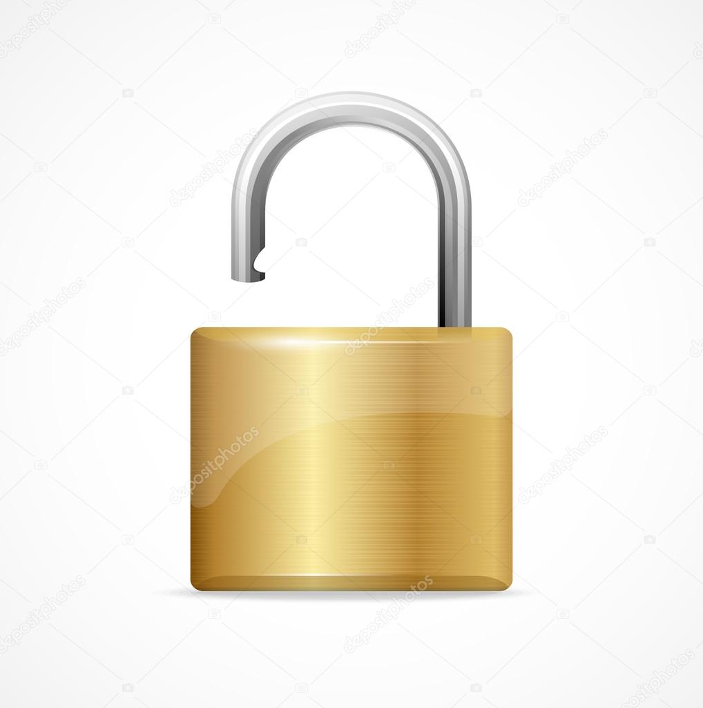 Vector unlocked padlock gold