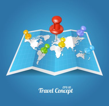 Vectior Dünya Haritası ile renkli coğrafi konumu pins