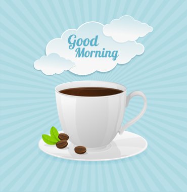 Vektör beyaz kahve Kupası ve metin bulut.