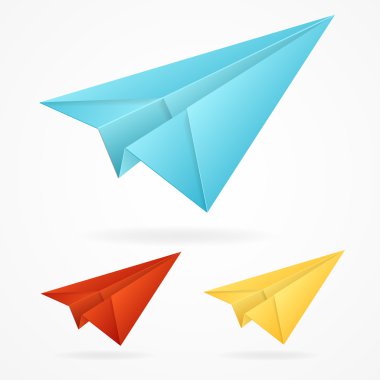 Vektör origami kağıt mavi uçaklar üzerinde beyaz ayarla