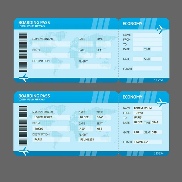 Billetes de tarjeta de embarque Vector Modern Airline — Vector de stock