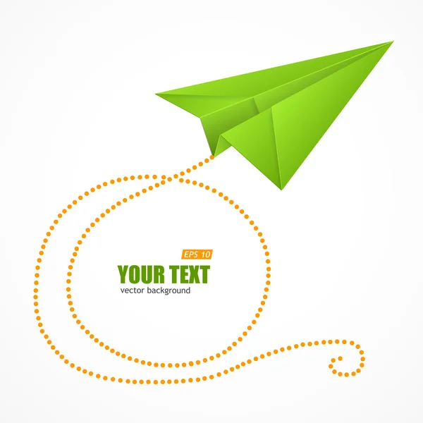 Green paper plane on blue sky and text box — Stock Vector