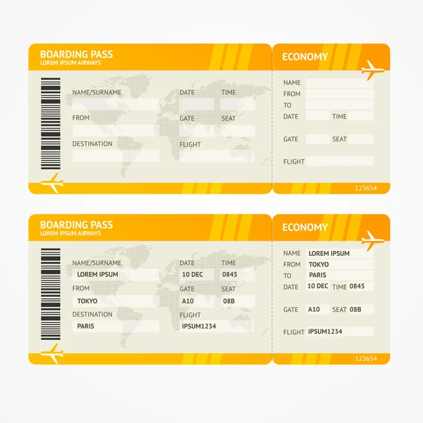 Διάνυσμα σύγχρονη αεροπορική εταιρεία boarding pass εισιτήρια — Διανυσματικό Αρχείο