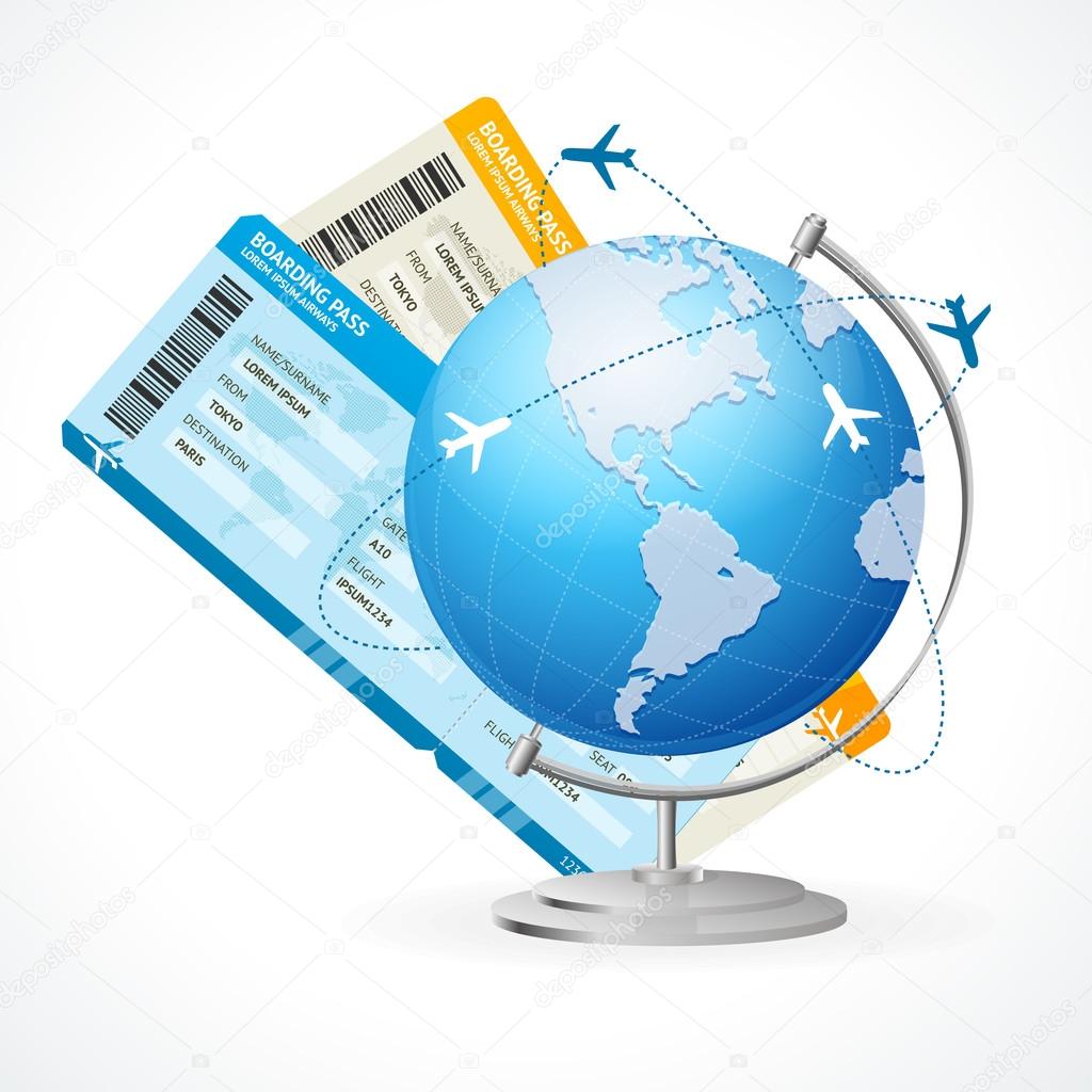 Vector tickets and globe, travel concept