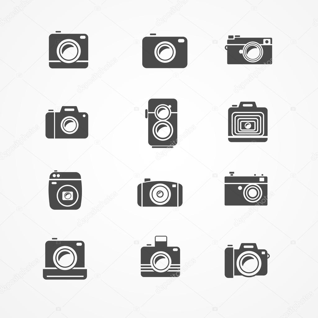 Vector photo camera retro and new icon set