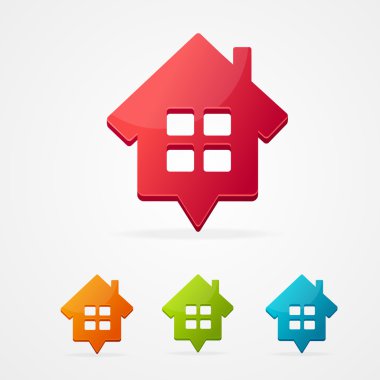 Vektör, beyaz izole set pin ev simgesini