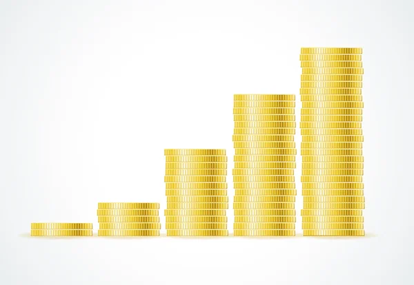 Columnas vectoriales de monedas de oro aisladas en blanco — Vector de stock