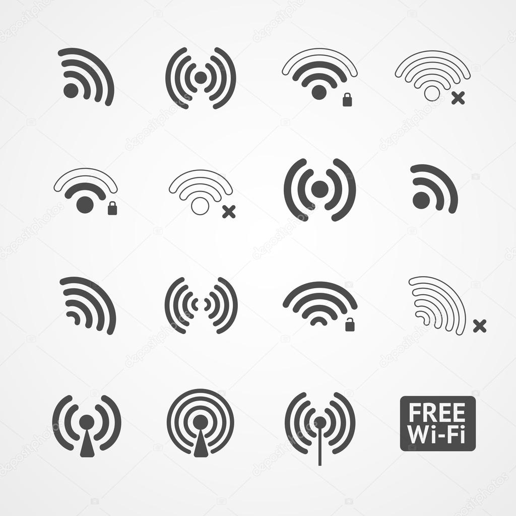 Vector black wireless icons set on white background